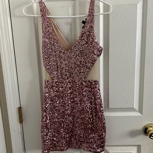 BEBE pink sequin mini party dress